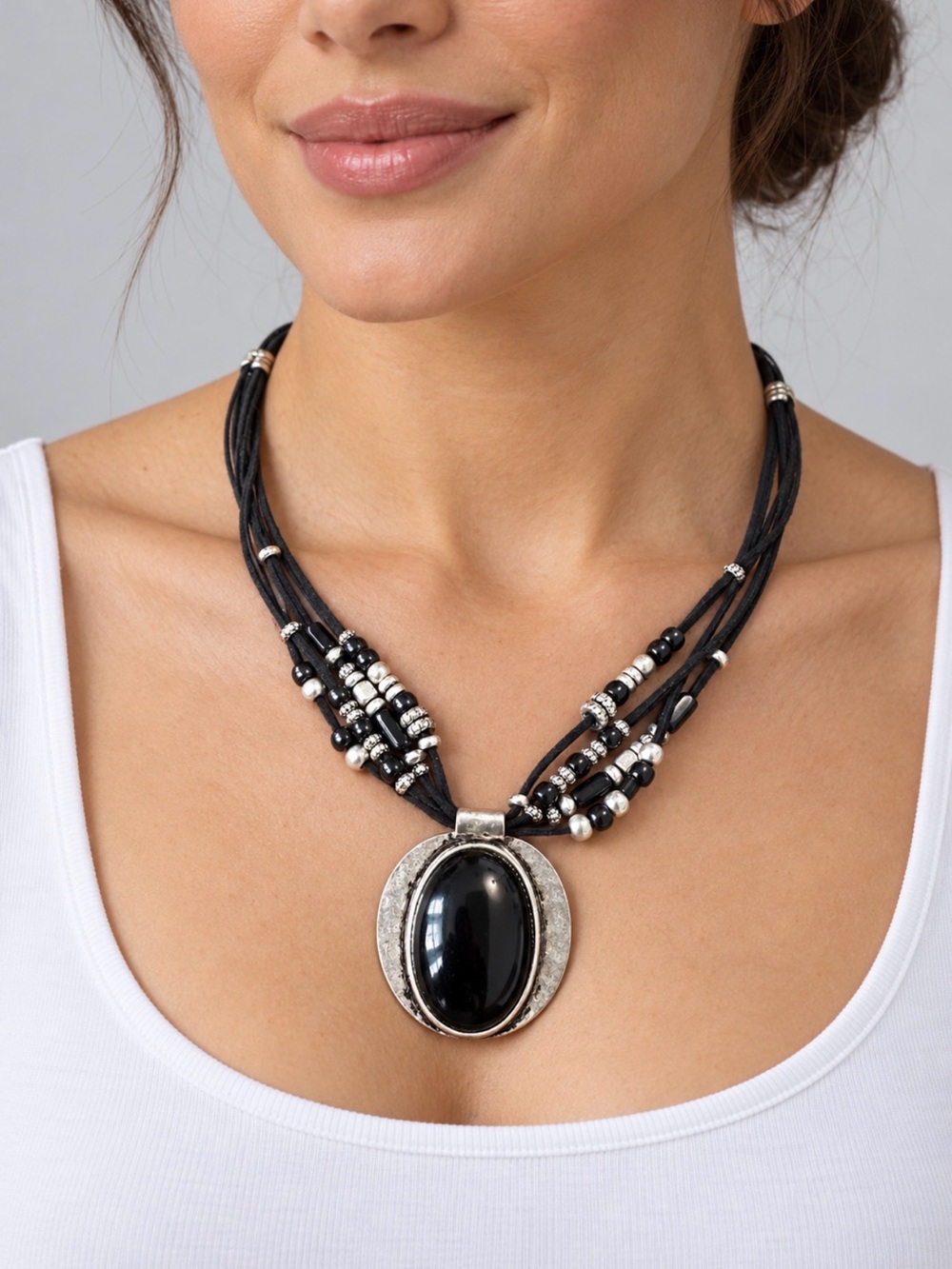 Ruby Rd. Black Multi-Strand Suede Necklace with Silver Accents